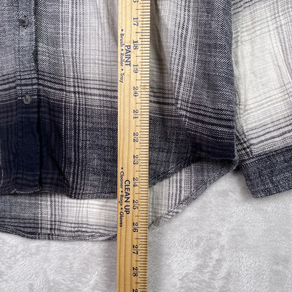 American Eagle Womens Hooded Flannel Shirt Plaid Small Black Gray Grunge Skater - Picture 7 of 11
